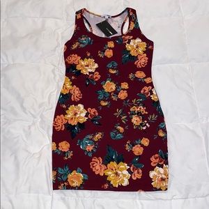 Racerback Cotton Floral Maroon Dress